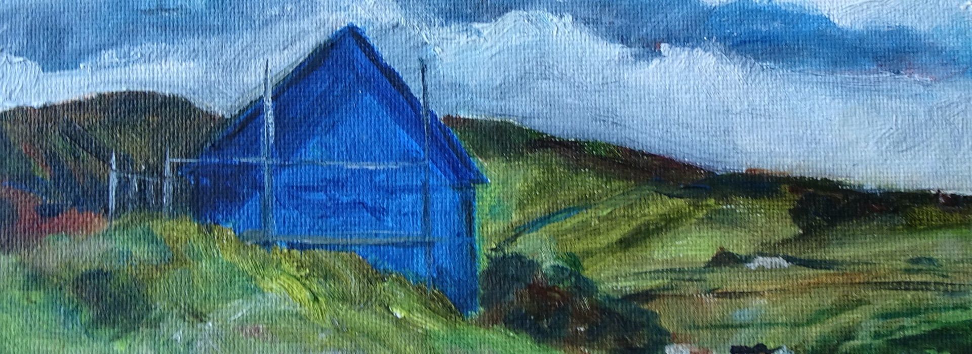 1 The Blue House On The Hill, Old Finstown Road, Orkney 8x8inch 20x20cm Oil